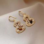 Hollow Gourd Tiger Eye Drop Earrings, Blessing Wealth Crystal Ear Jewelry