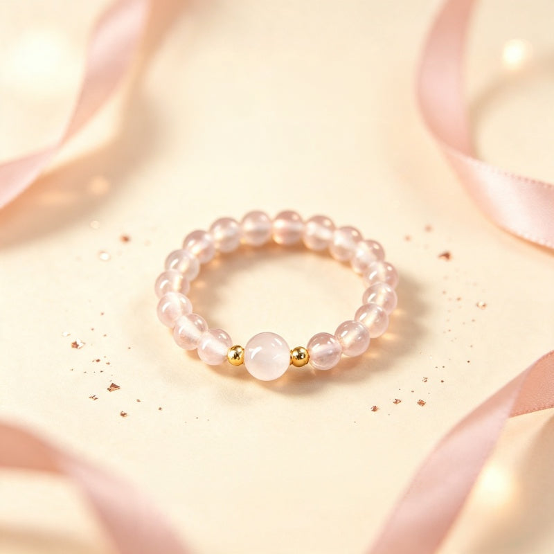 Natutal Rose Quartz Elastic Ring - Love and Peace