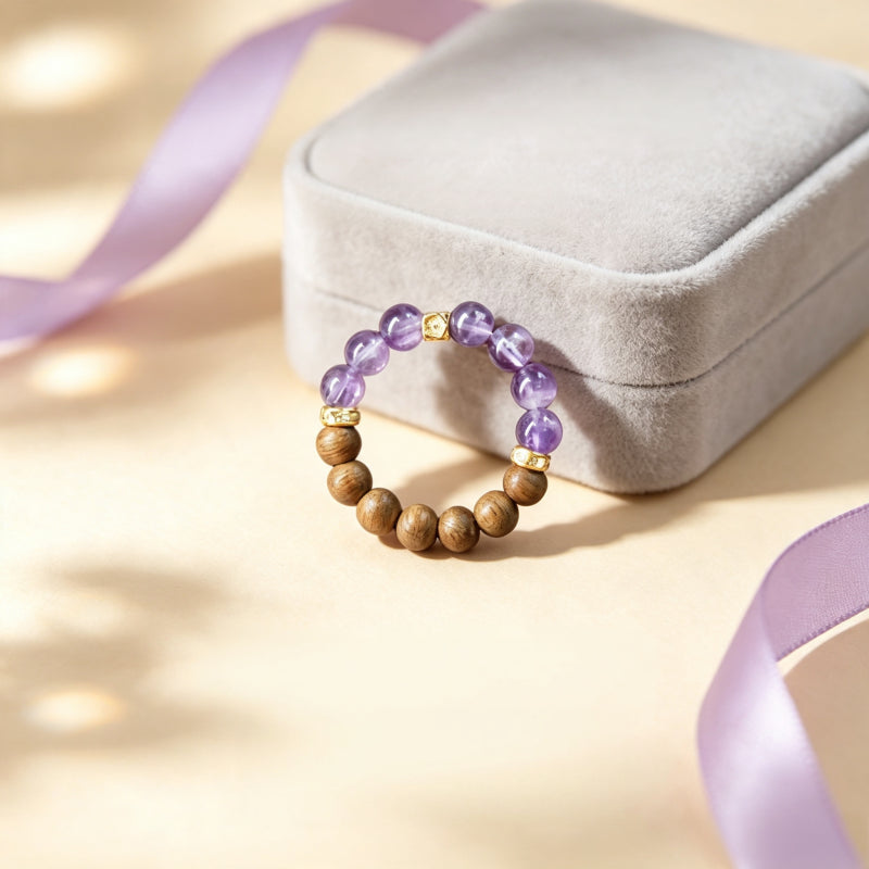 Natural Amethyst & Agarwood Ring - Wear Luck and Tranquility