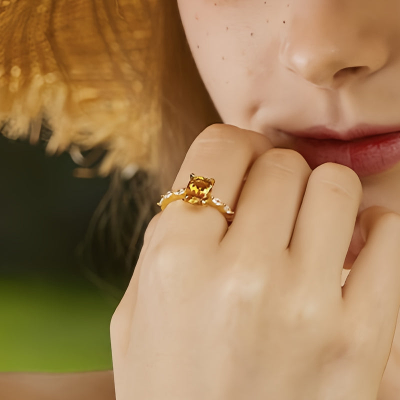 Bague en citrine naturelle ensoleillée attirant la richesse
