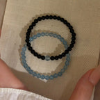 Smooth Round Bead Aquamarine Obsidian Bracelet - Serenity & Protection