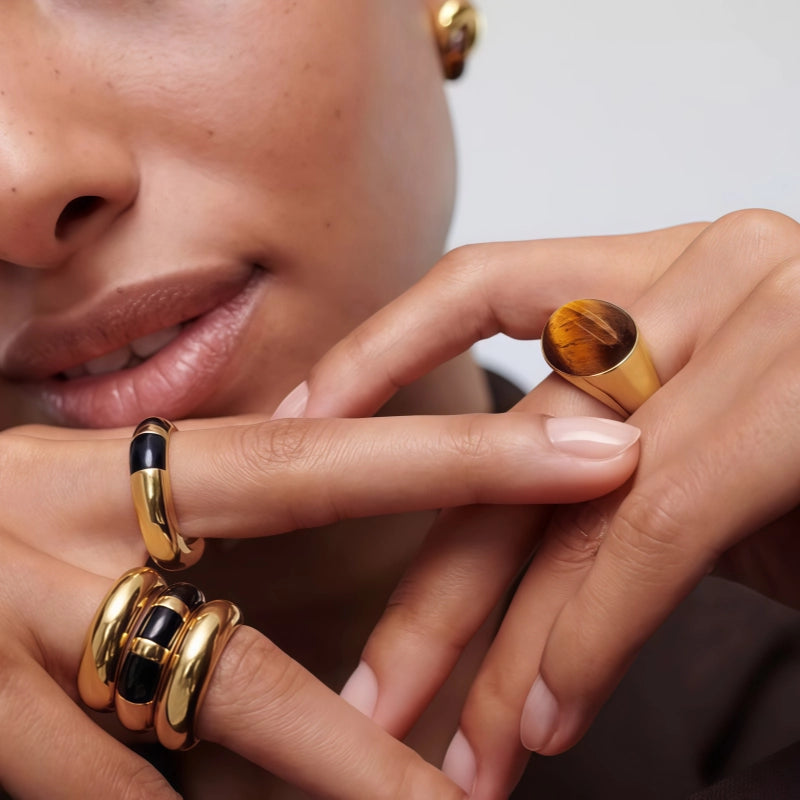 Natural Tiger Eye Stone Ring, Dome Retro Light Luxury Ring