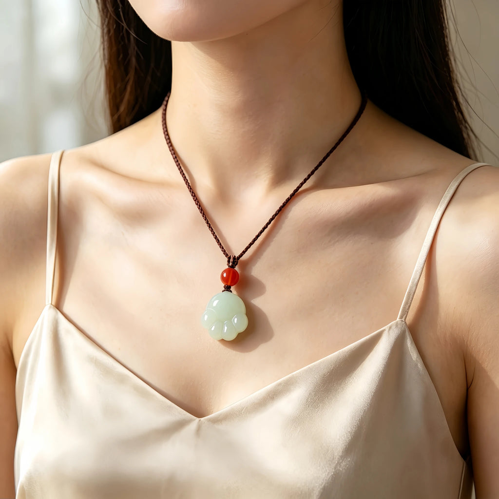 Hetian Jade Cat Paw Necklace - Cat Paw Charm for Gentle Protection
