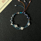 S999 Fine Silver Lotus Hand Braided Blue & Green Bracelet - Peace & Purification Energy