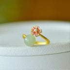Oriental Cherry Blossom Enamel Jade Pearl Jewelry Set - Gentle Protection
