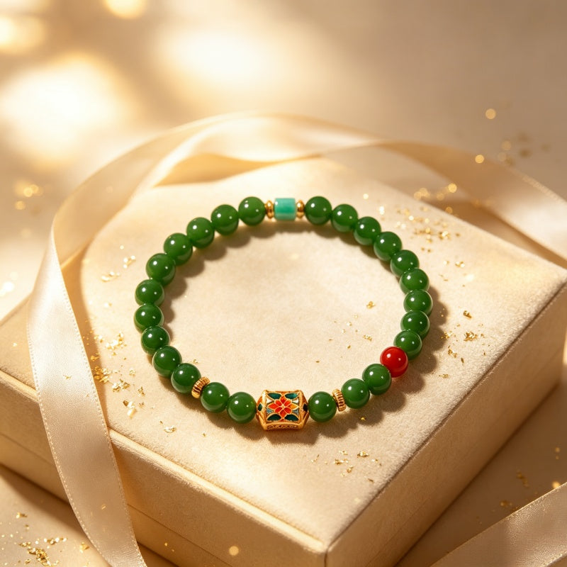 Bracelet en jade Hetian naturel Lotus Éclat Pur