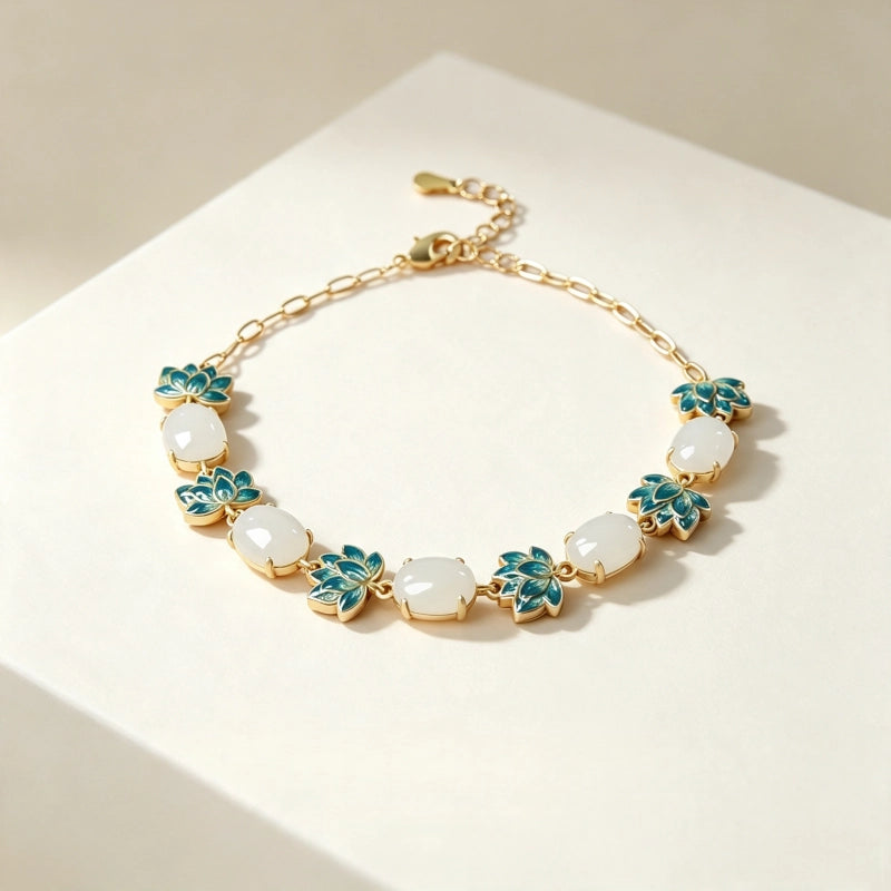 Bracelet Lotus Sacré en Jade Hetian Naturel