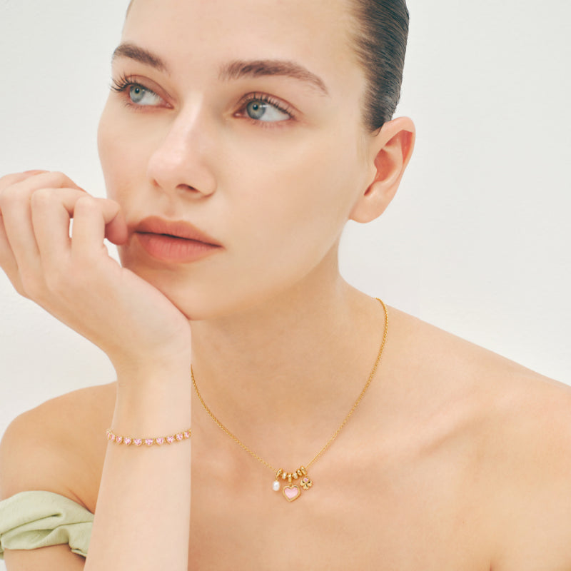 Pink Shell Heart & Pearl Necklace - Attract Gentle Luck