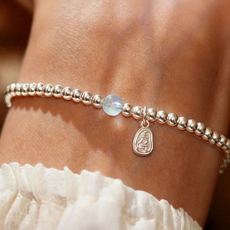 Bracelet en Argent Sterling Aigue-Marine – Active le Chakra de la Gorge, Clarté d'Expression, Attire les Bienfaiteurs