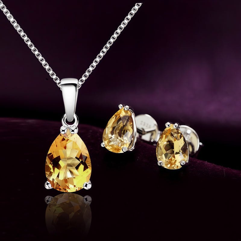 Teardrop Amethyst Silver‑Tone Jewelry Set