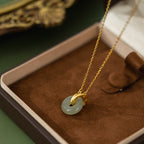Interlocking Jade Ping An Lock Necklace, Oriental Peace Symbol Jewelry