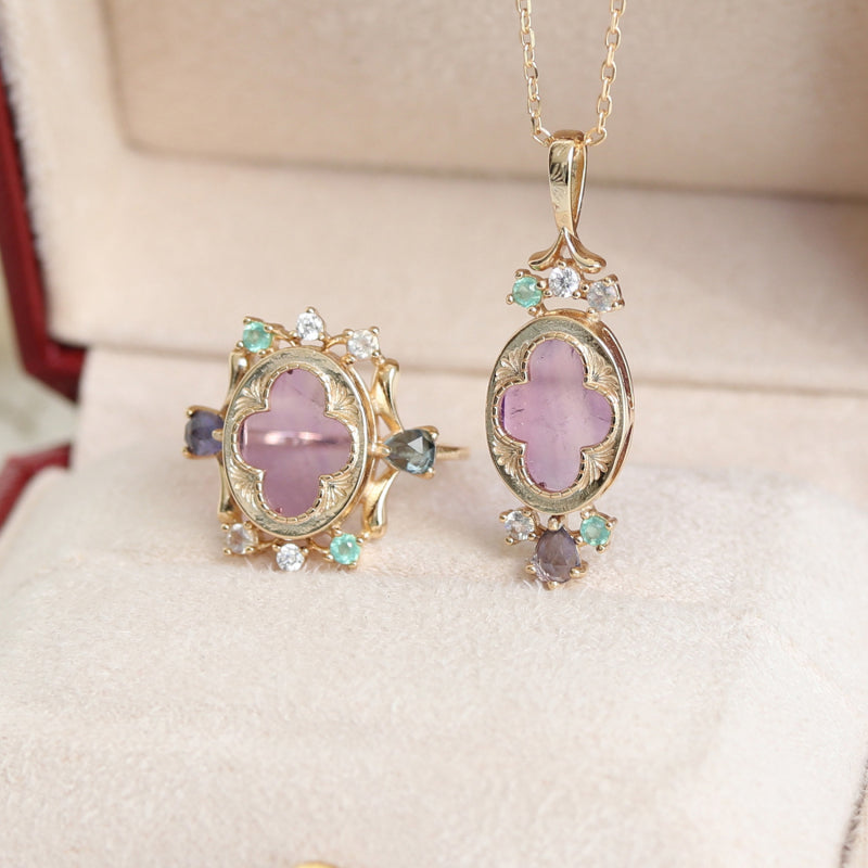 Amethyst Necklace & Ring Set - Attracts Supportive Connections
