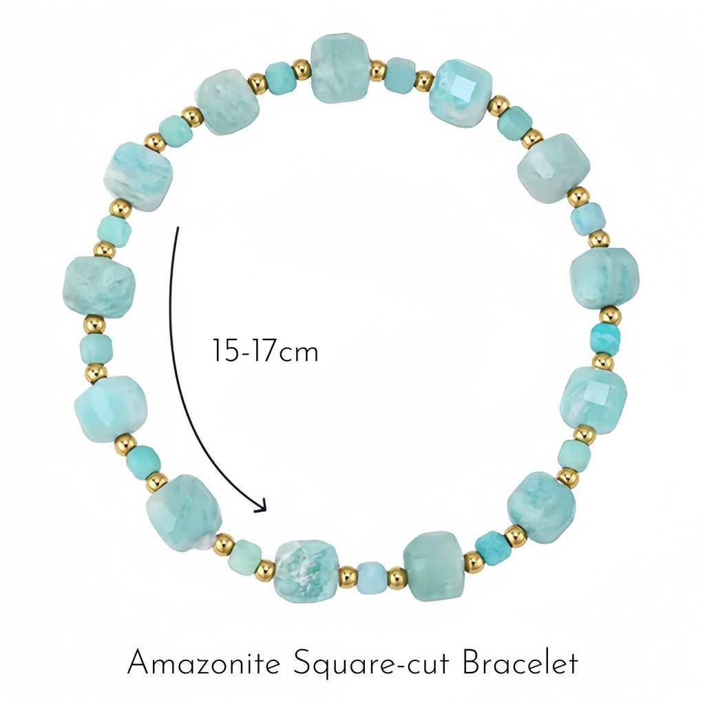 Ice-blue Amazonite Square-cut Facets Stackable Bracelet - Enhance Energy and Balance Spirit
