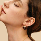 Boucles d'oreilles Fortis Natural Œil de Tigre — Lune en croissant rétro française