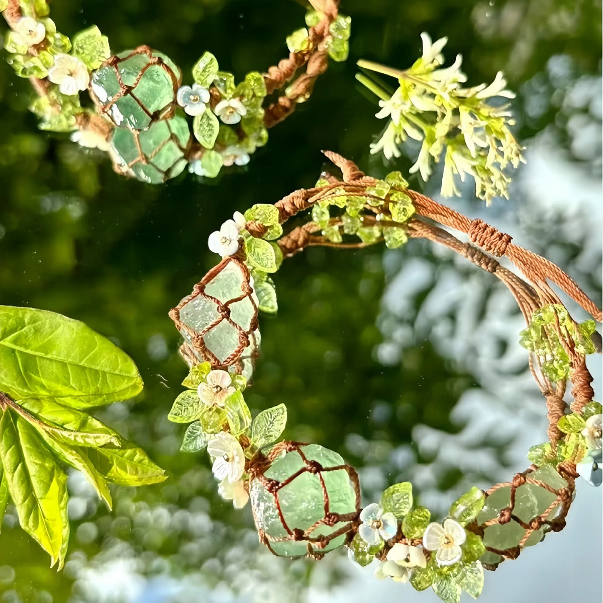 Green Quartz & Fluorite Woven Bracelet - For Calming Energy