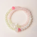 Natural Rose&Clear Quartz Prehnite White Agate Bracelet - Tranquility and Strength