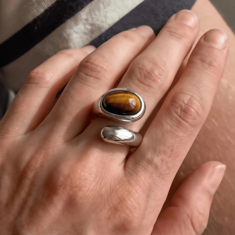 Natural Tiger Eye Stone Ring Serpentine Simple Opening Women's Ring