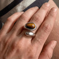 Natural Tiger Eye Stone Ring, Serpentine Simple Opening Women's Ring