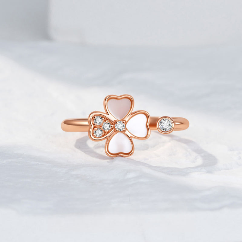 Bague Cœur Trèfle à quatre feuilles en Or Rose — Chanceux de t'avoir rencontrée, mon Seul et Unique Amour