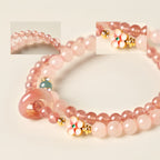 Natural Rose Quartz Ring Flower Bracelet - Inner Peace and Gentle Healing