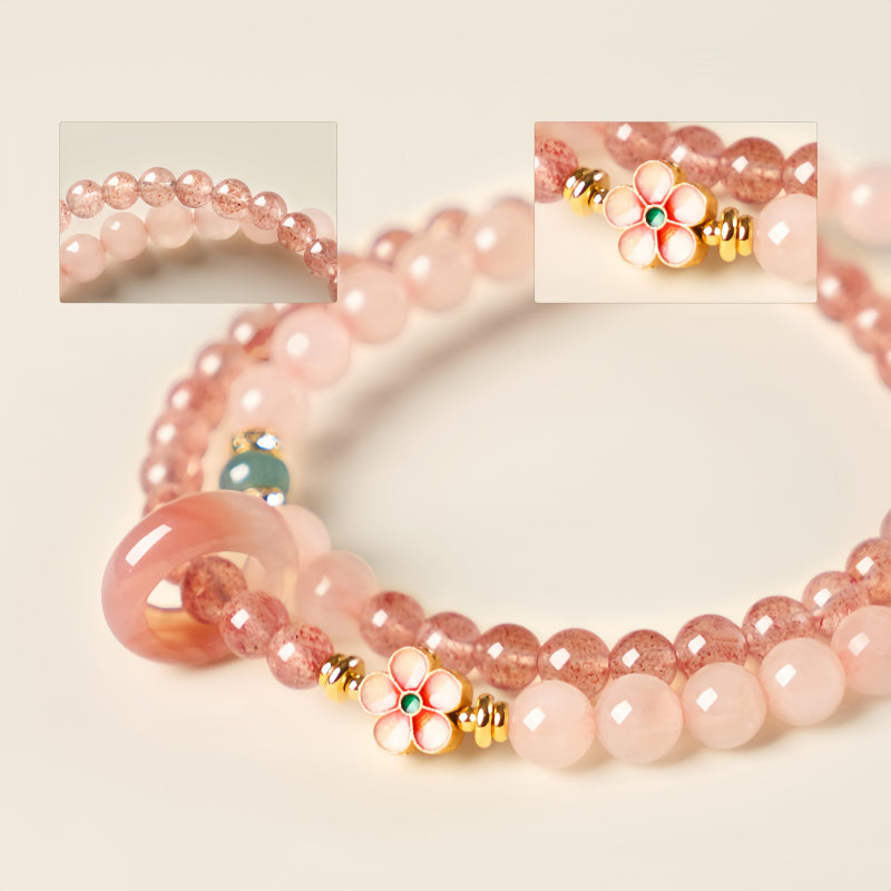 Natural Rose Quartz Ring Flower Bracelet - Inner Peace and Gentle Healing