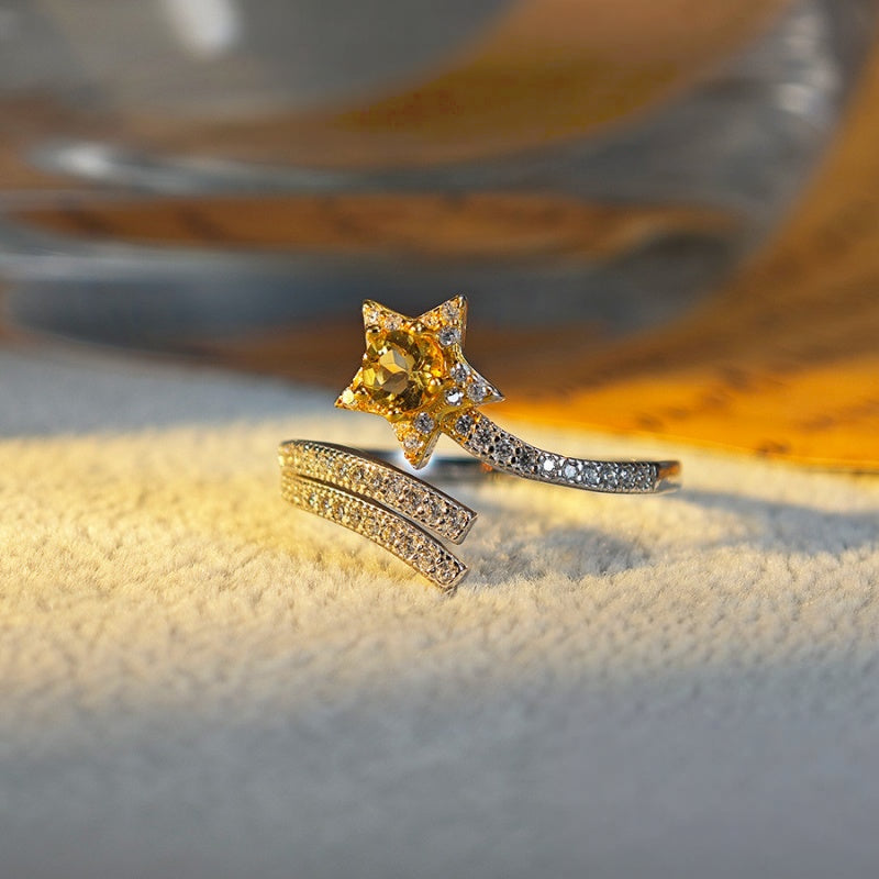 Sun Star Natural Citrine Wrap Ring - Attracts Abundant Wealth