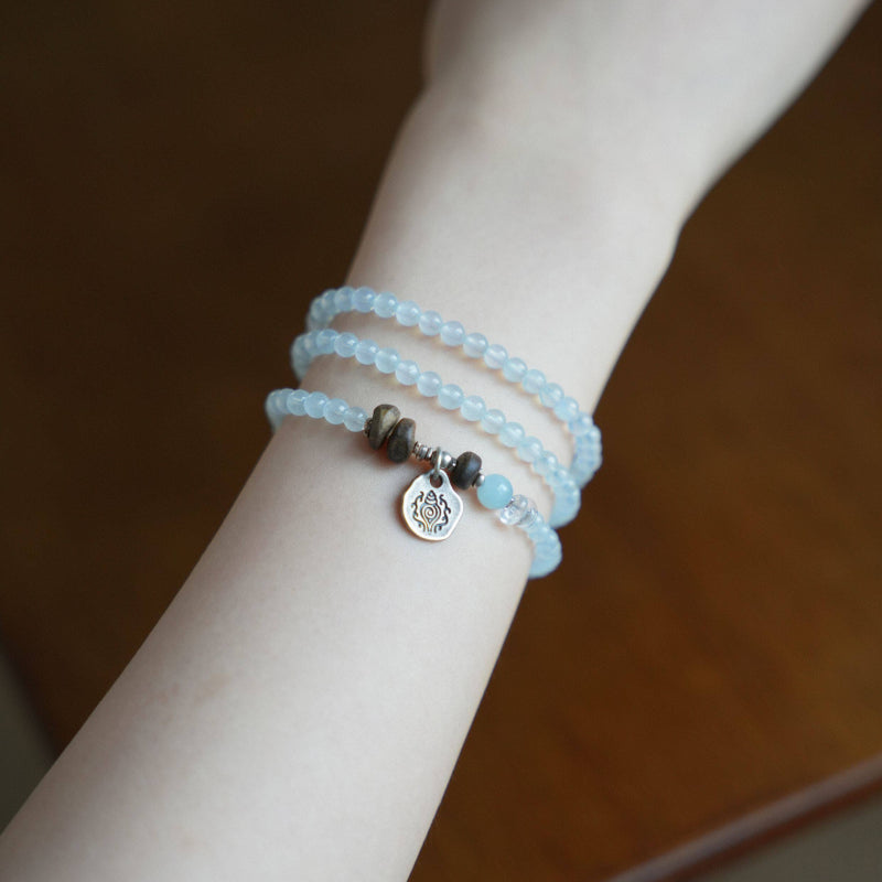 Natural Aquamarine Agarwood Bracelet – Calm Mind, Speak Truth, Attract Good Fortune