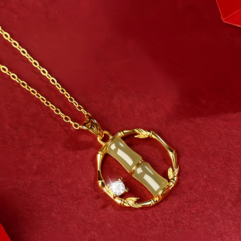 Nephrite Bamboo Charm Necklace - Symbol of Progress and Integrity