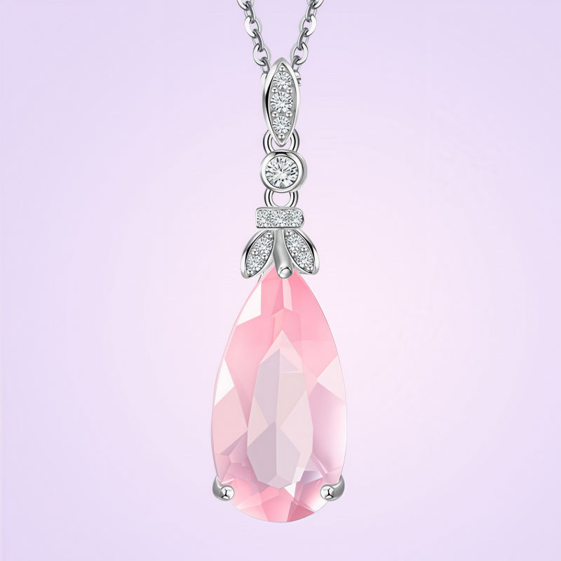 Collier goutte de rosée rose en cristal naturel