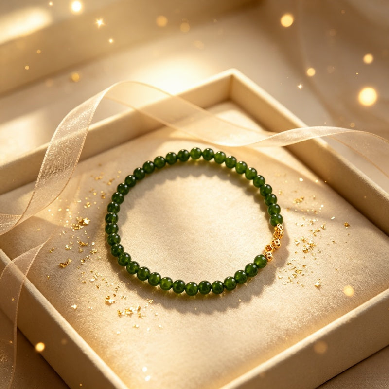 Natural Hetian Jade Golden Beads Bracelet - Inner Peace and Good Fortune