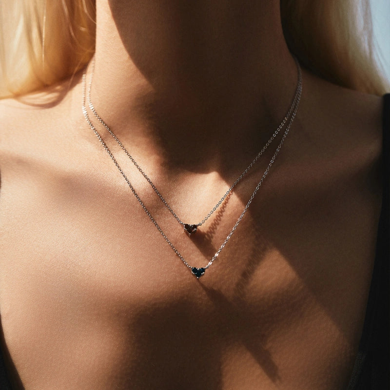 Heart Birthstone Necklace for Women | 925 Sterling Silver Three Stone Pendant | Dainty Birthday Gift