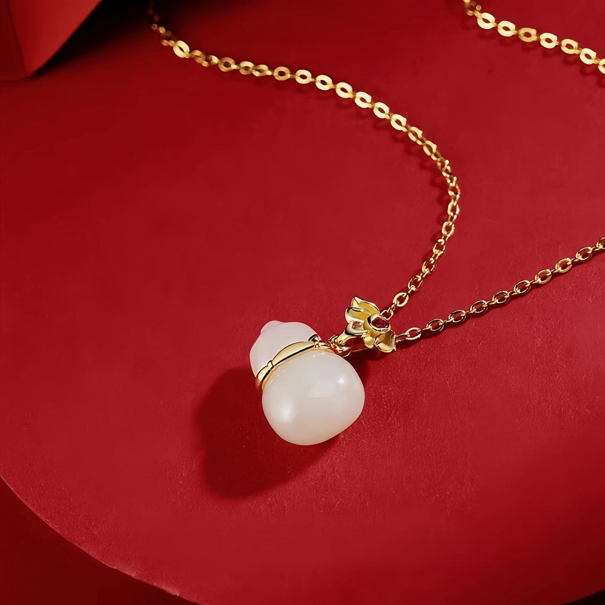 Nephrite Lotus & Gourd Necklace - Symbol of Purity and Blessings