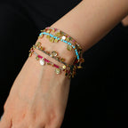 Hand‑Hammered Gold Coin Natural Stone Beaded Stack Bracelet - Healing, Inner Power
