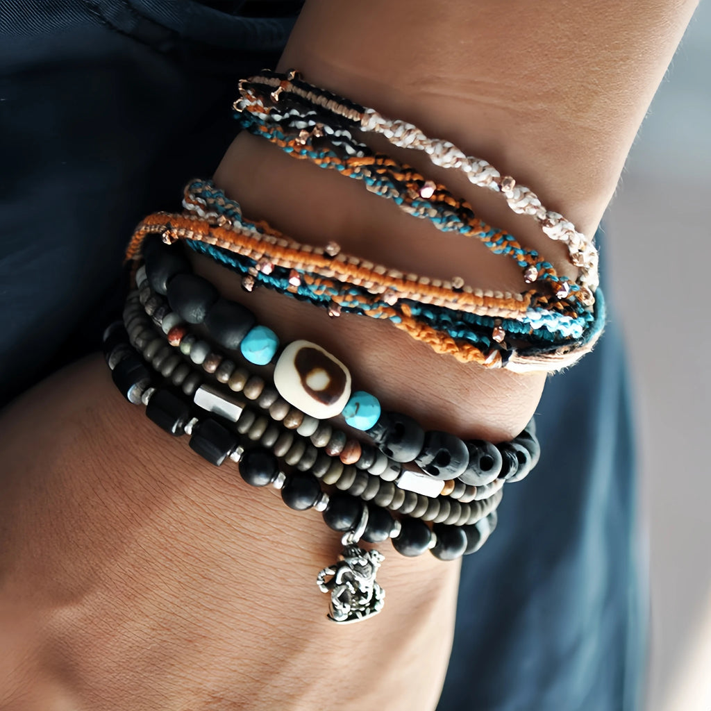 Natural Stone Abacus Bead Stackable Bracelet - Stone Abacus Beads
