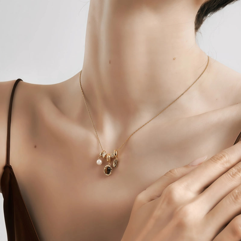 Natural Tiger Eye Stone Necklace Fashion Envelope Pearl Women's Necklace