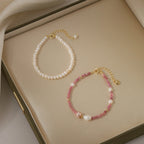 Soft Pink Tourmaline and Natural Pearl Bracelet - Peaceful and Optimistic Energy