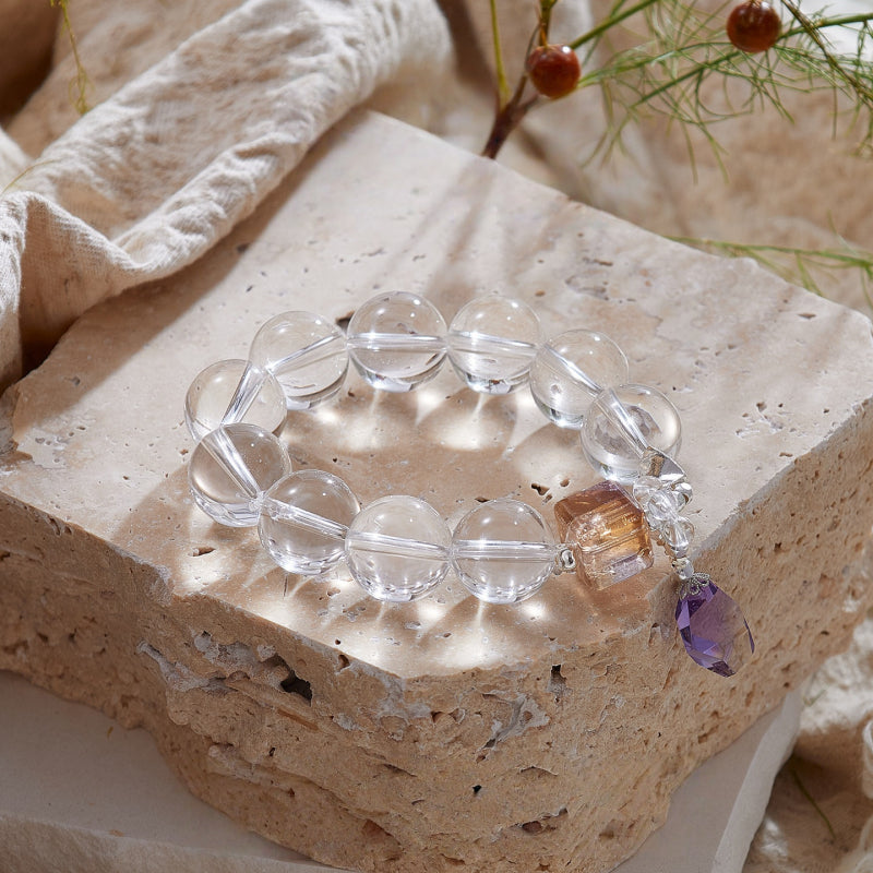 Brazilian Flawless Clear Quartz & Amethyst Bracelet – Purify, Open Wisdom, Attract Benefactors