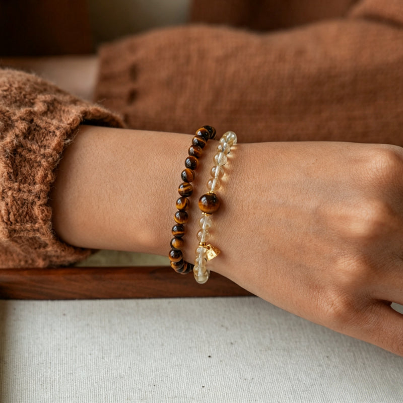 Natural Citrine & Tiger Eye Bracelet - Attracts Wealth & Transforms Luck