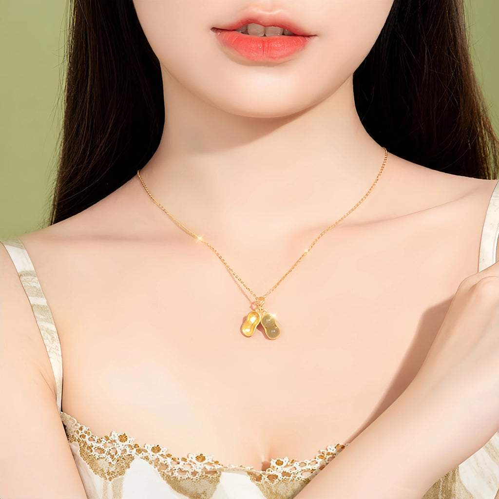 Natural Hetian Jade Peanut Bracelet Necklace Earrings Set