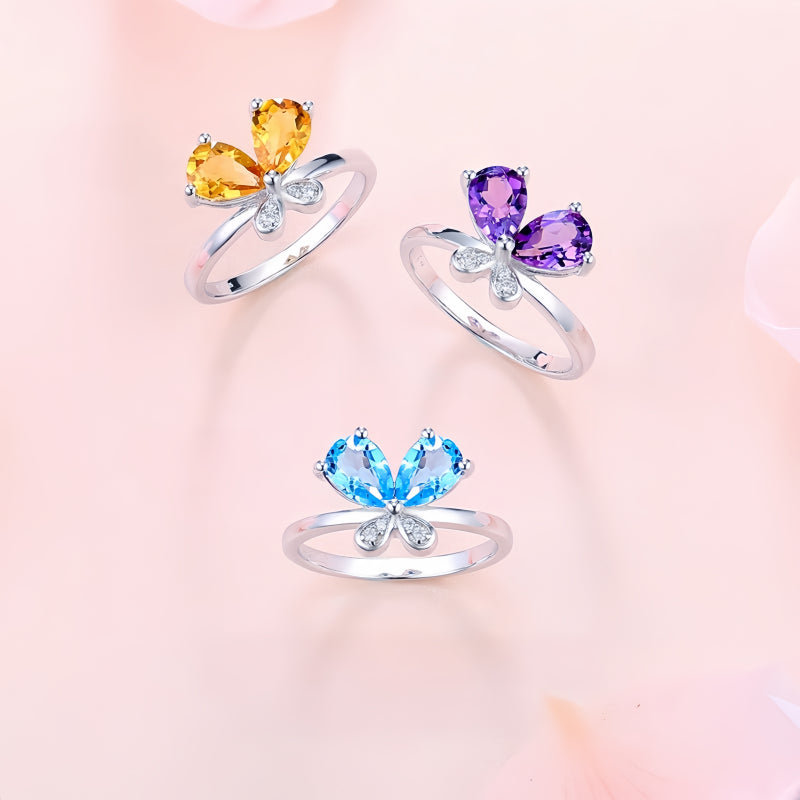 Bague papillon en améthyste naturelle – Ancrez votre énergie, ouvrez-vous à la chance