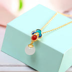 Natural Hetian Jade Cloud Necklace Earrings Ring Set - Soothe Restless Mind