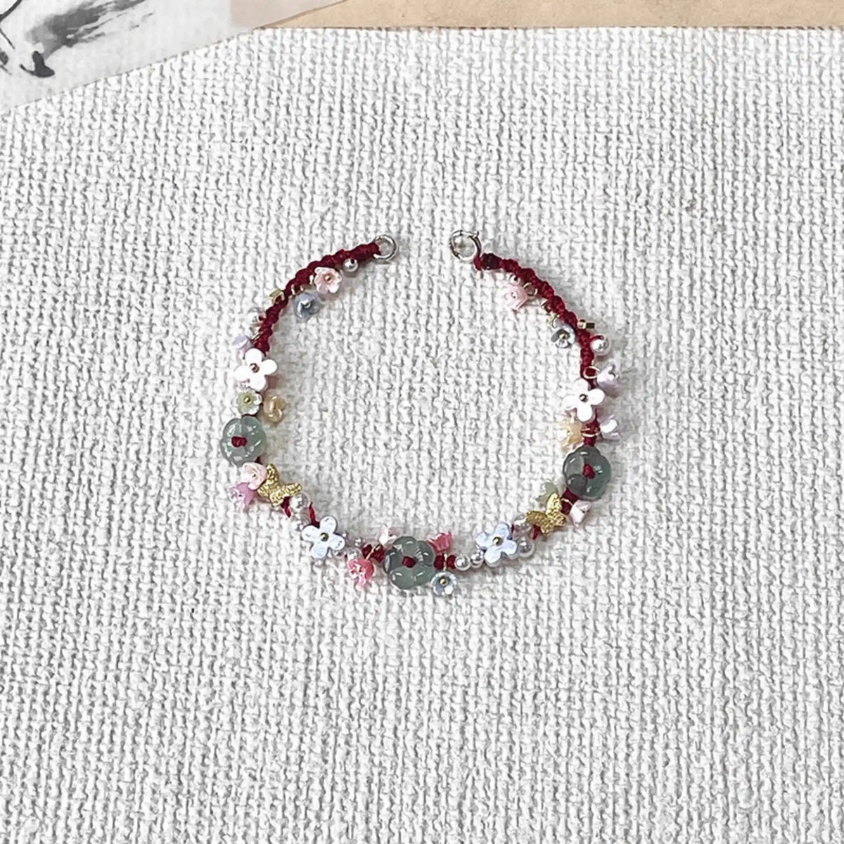 Red Flower & Butterfly Braided Bracelet - For Sweet Daily Style