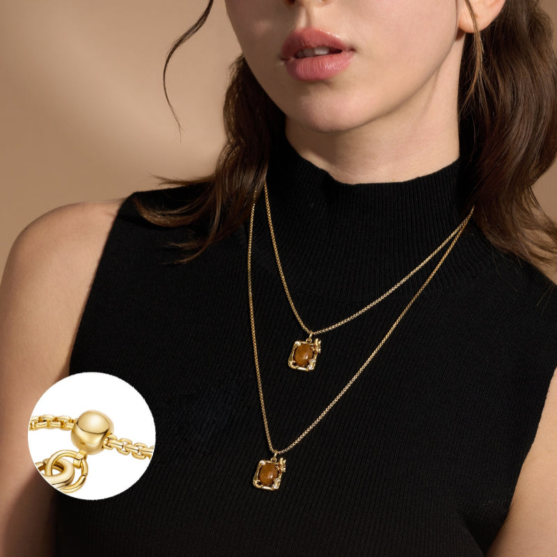 Natural Tiger Eye Stone Necklace — Butterfly Clavicle Double Chain Sweater Necklace