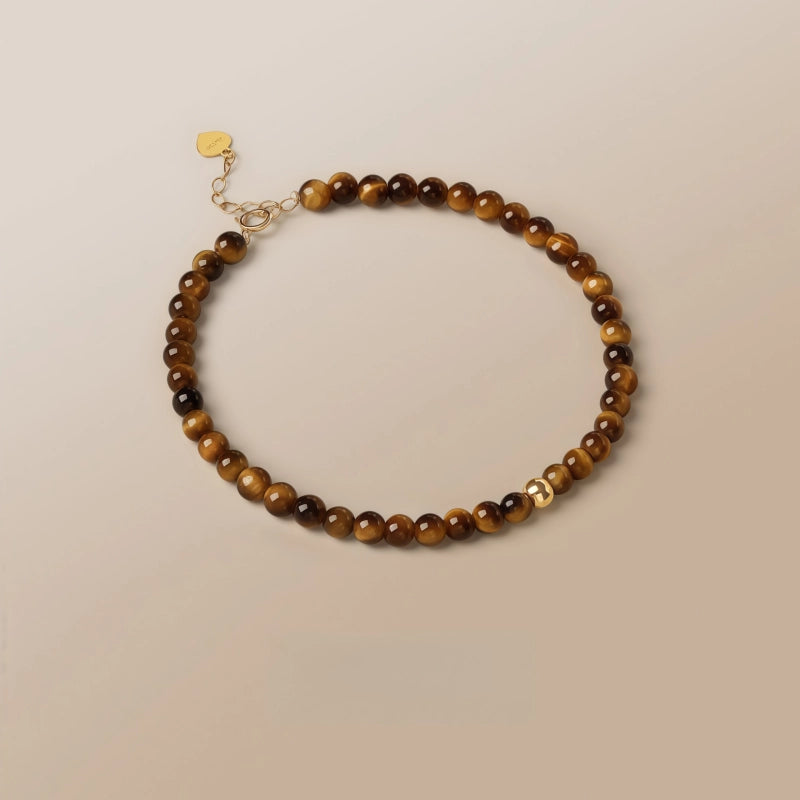 Natural Tiger Eye Stone Bracelet, 18K Gold Transfer Beads Bracelet