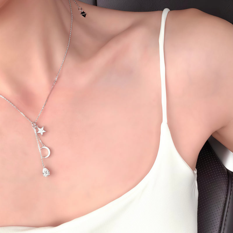 Star & Moon Blessing Necklace/Earrings - Stars Guide Your Path, Waterdrop Holds Spiritual Energy