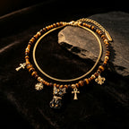 Natural Tiger Eye Stone Necklace — Double-Layer Ancient Egyptian Bastet Cat Goddess Protection