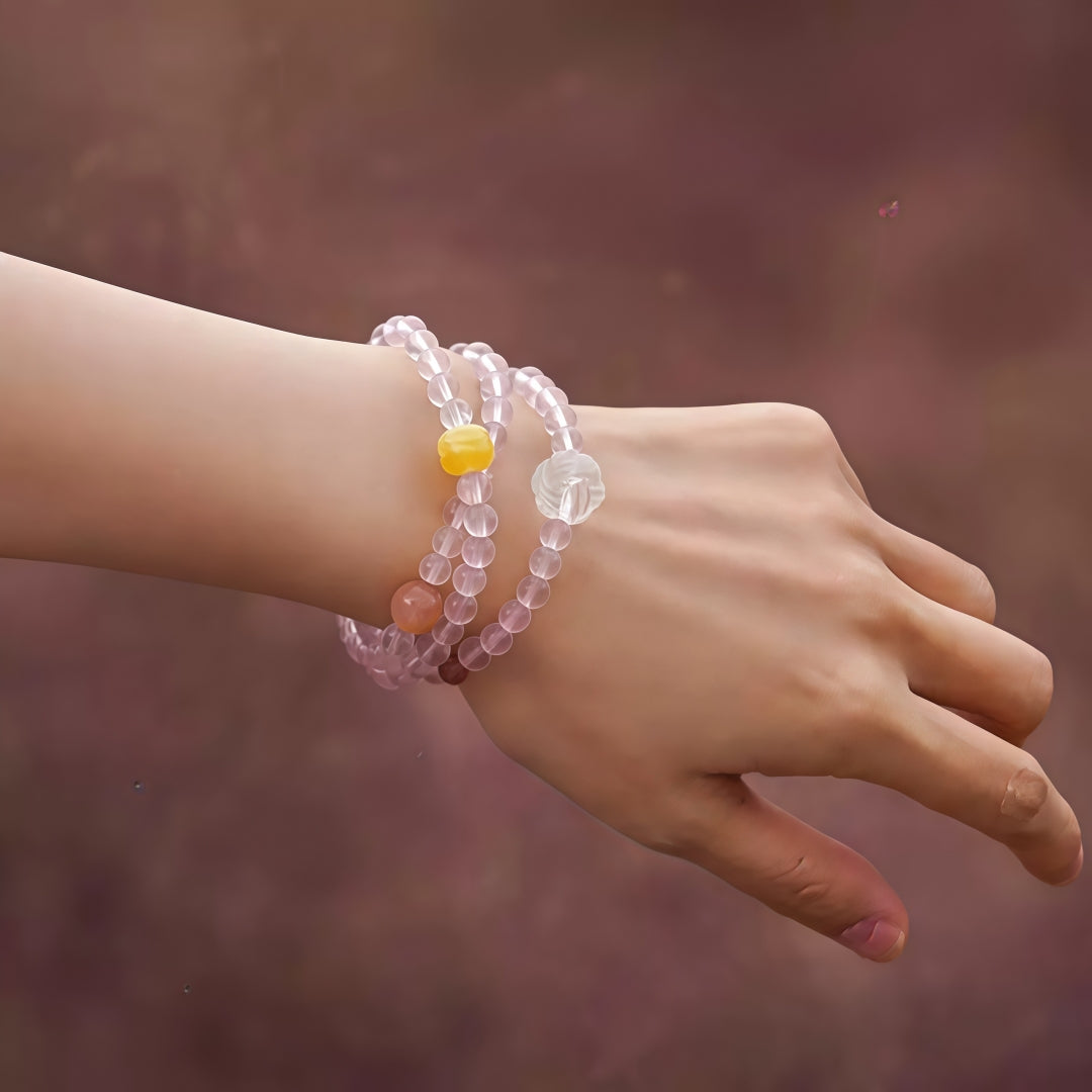 Triple Wrap Natural Rose Crystal Bracelet