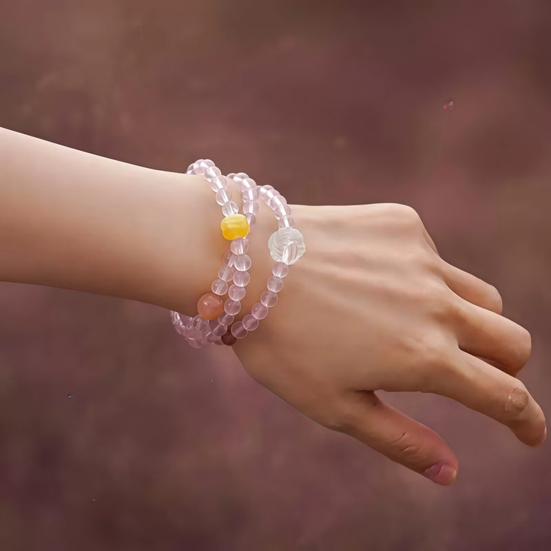 Triple Wrap Natural Rose Crystal Bracelet