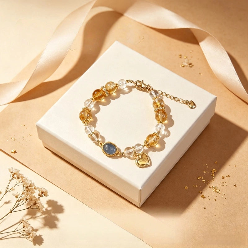 Natural Citrine/Clear Quartz/Aquamarine Bracelet – Attract Wealth & Boost Career