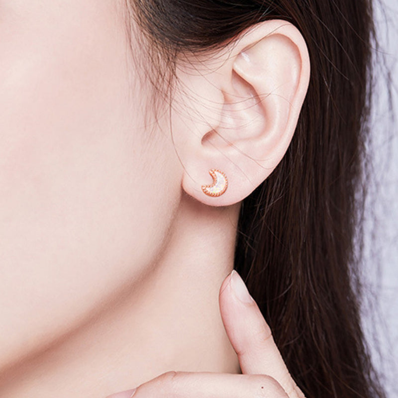 Moon Star Opal Rose Gold Earrings - Positive Energy Chase Negativity